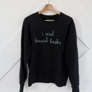 Lingua Franca Black Organic Cotton Sweatshirt "I Read Banned Books" Medium
